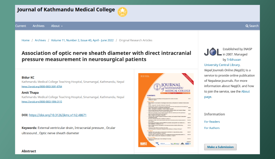 Association of optic nerve sheath diameter with direct intracranial pressure measurement in neurosurgical patients.